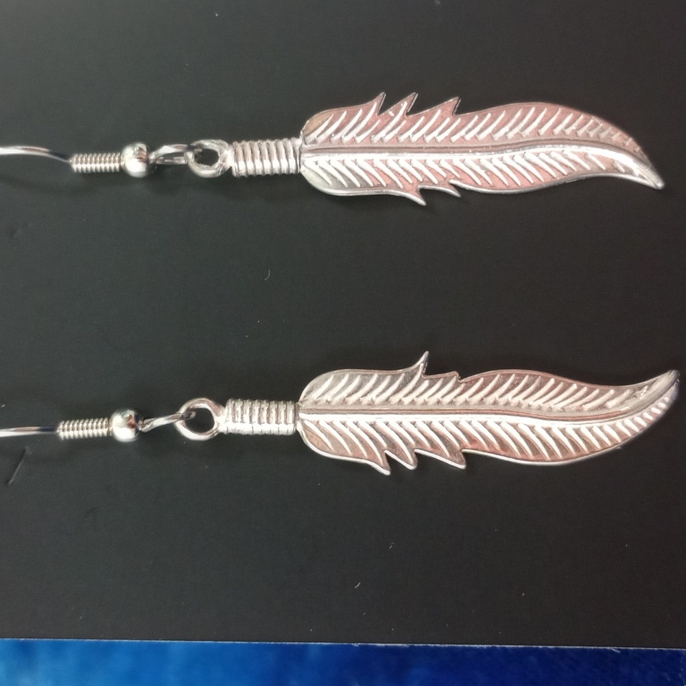 Sterling Silver Feather Dangle Earrings - Picture 12 of 12
